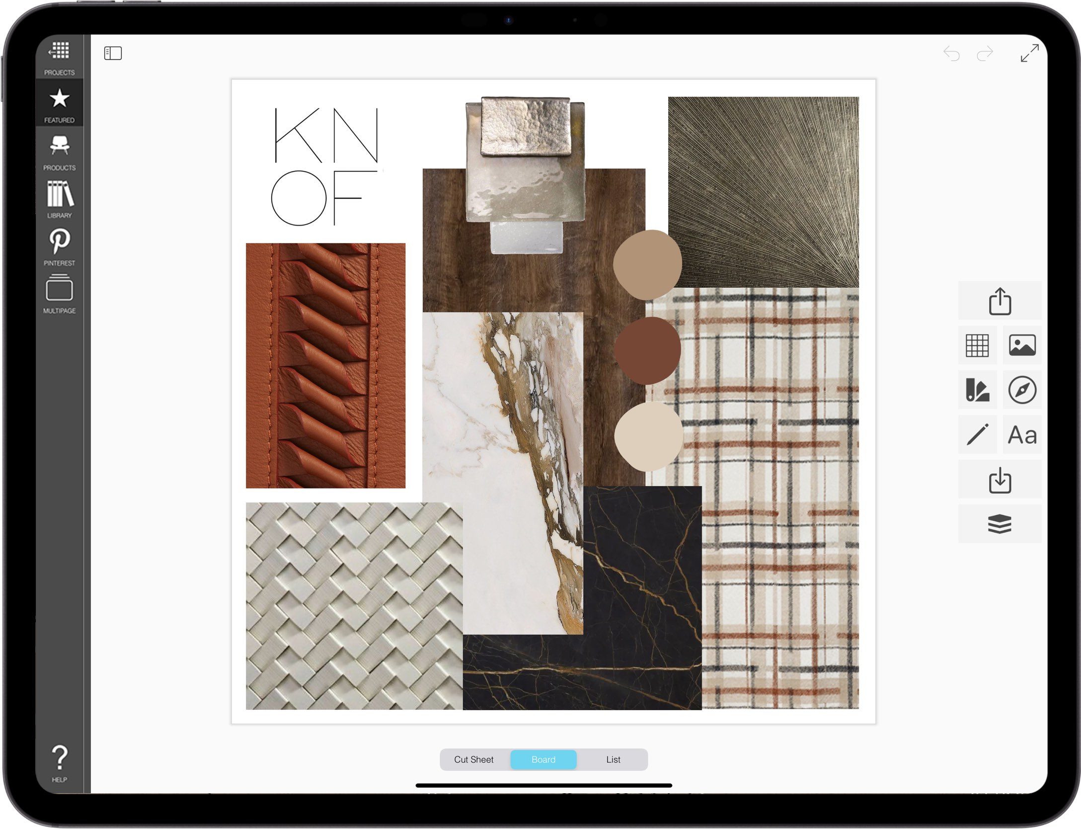 best Pro interior designer app for iPad_moodboard maker_moodboards_mood board maker_01_material mood board _sample board _Textured Material